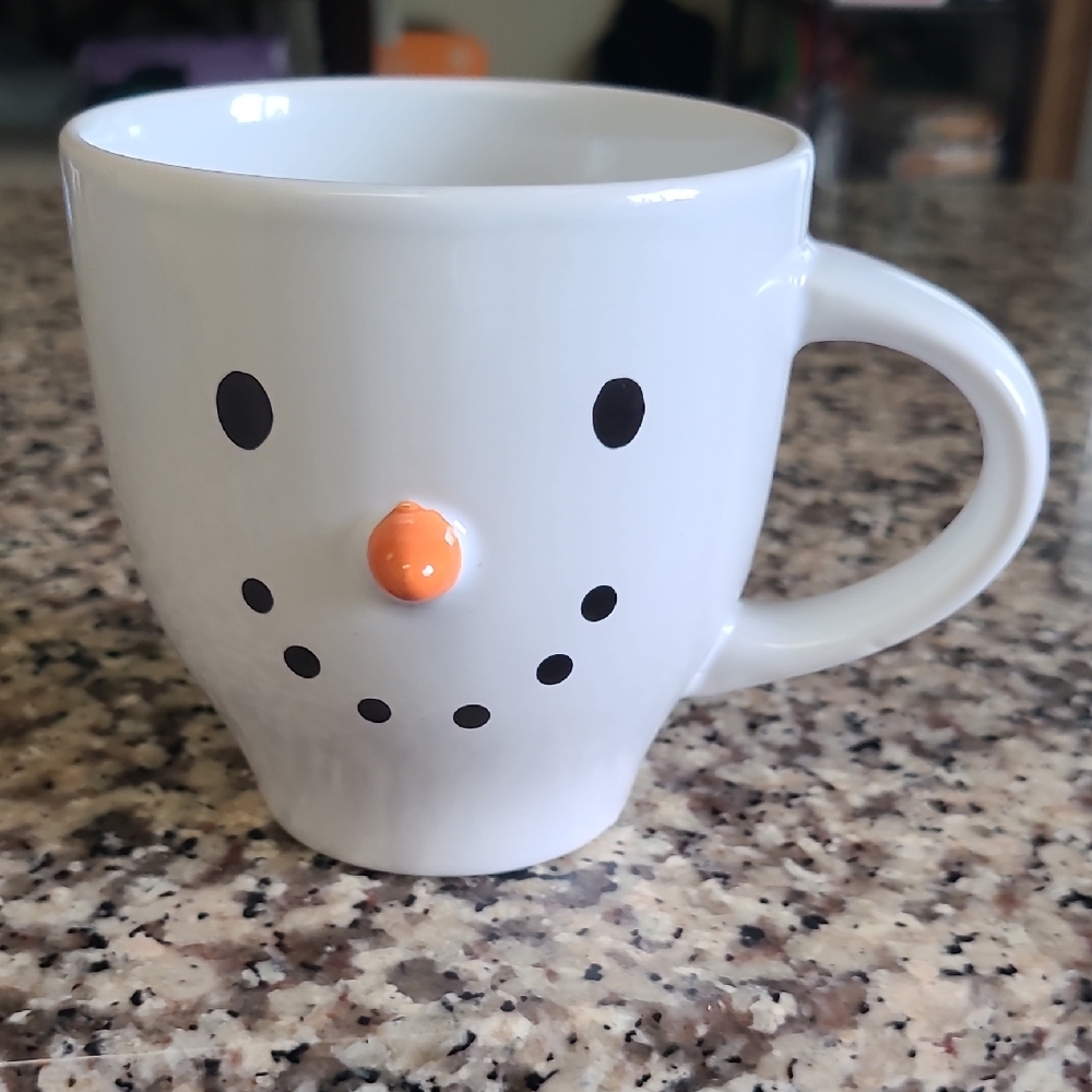 White Snowman Ceramic Mug with Orange Carrot Nose